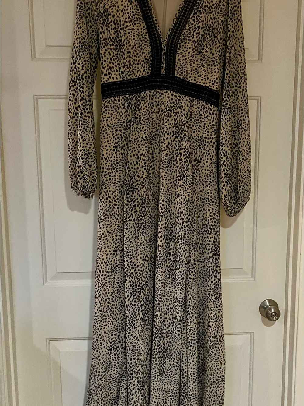 Baltic Born Beige and Black Animal Print Maxi Dress with V-Neck
